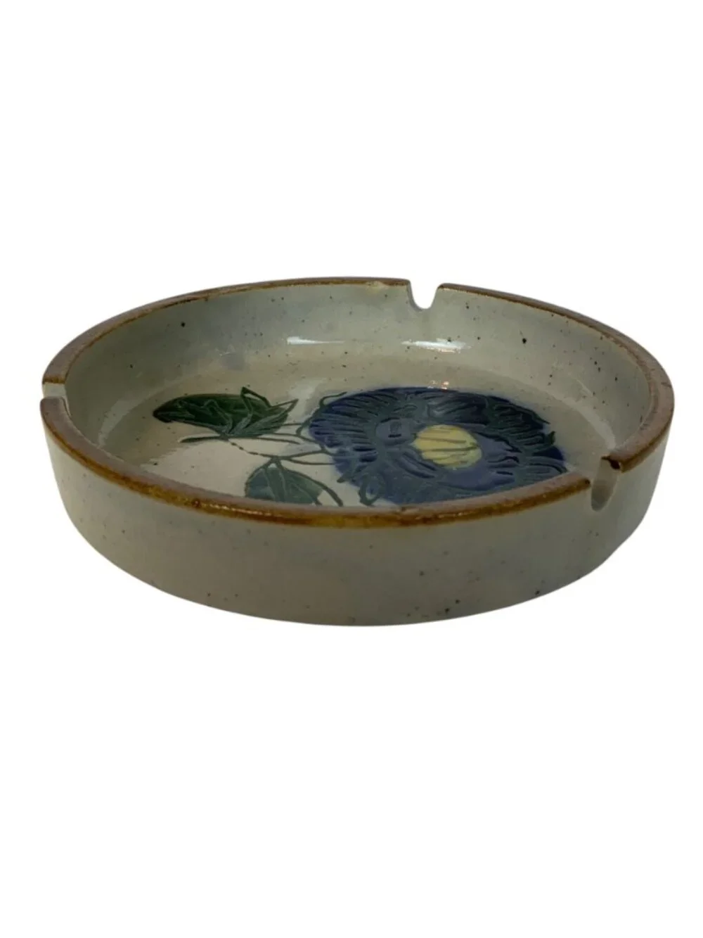 Vintage Otagiri Ceramic Ashtray Floral Design Speckled Glaze Japan
